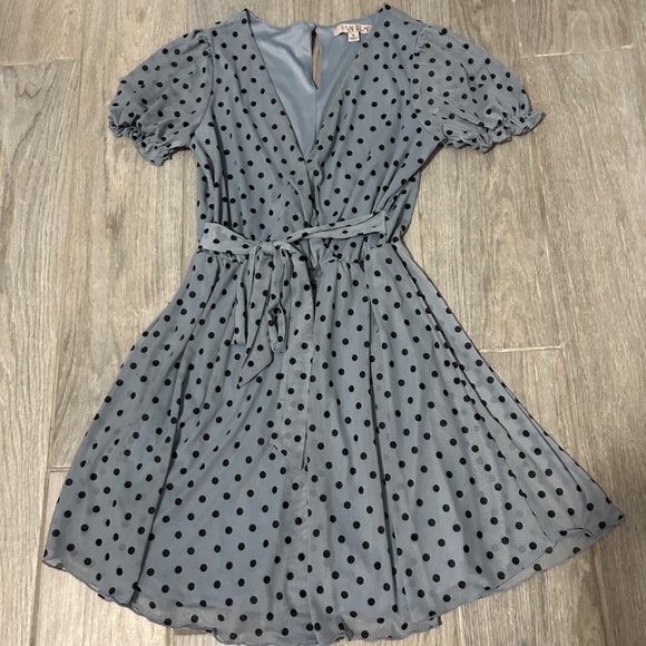 Inspired Hearts Dresses & Skirts - LIKE NEW! Inspired Hearts Blue/Black Polka Dot Dress - SMALL